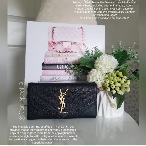 Yves Saint Laurent Black and Gold Chain Wallet - Picture 4 of 14